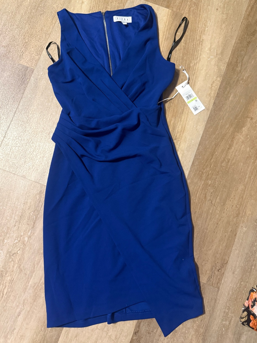 Royal Blue Midi Sheath Dress with Draped Waist